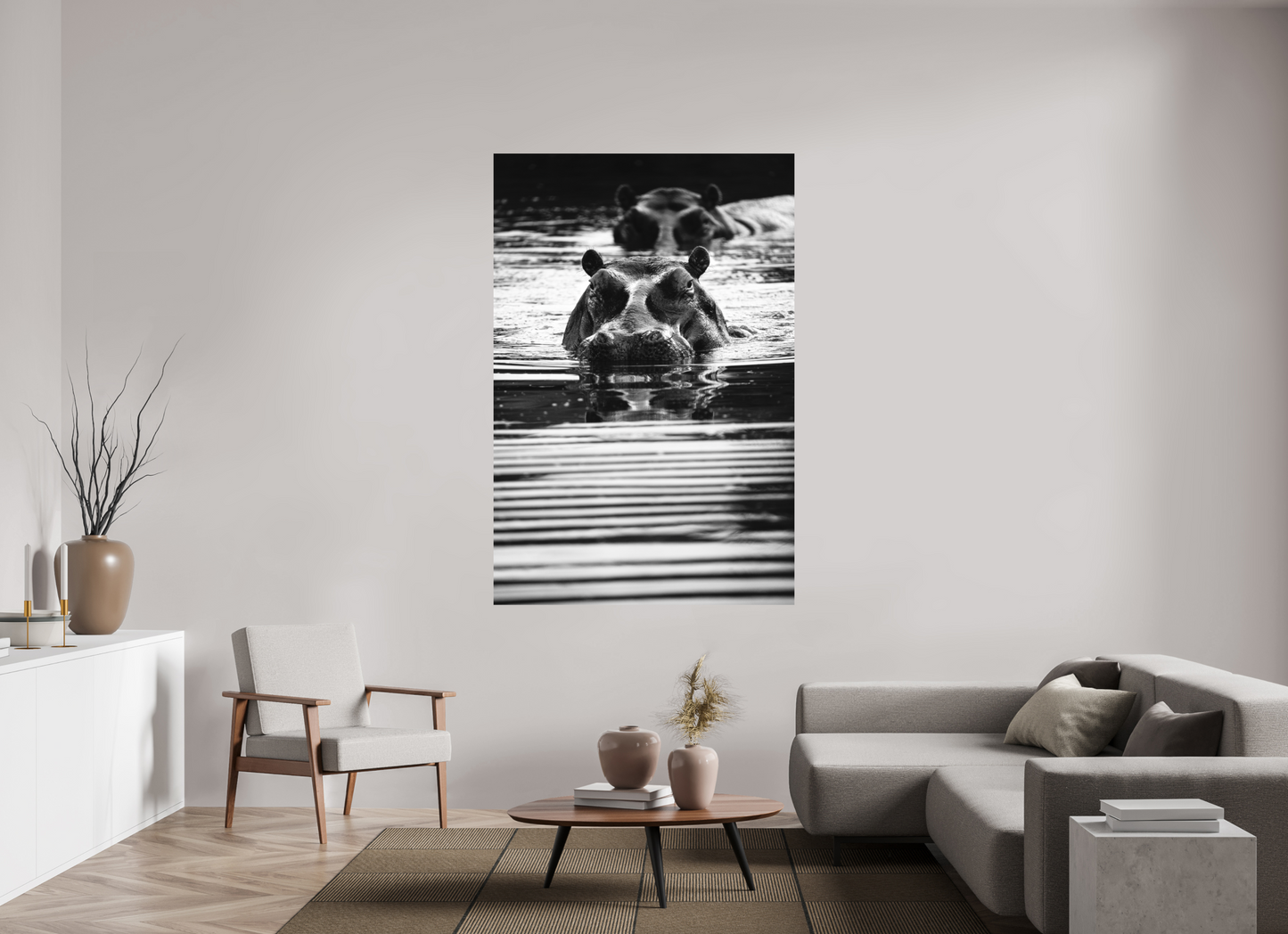 “Silent Watch” – Black & White Hippo Photography Print