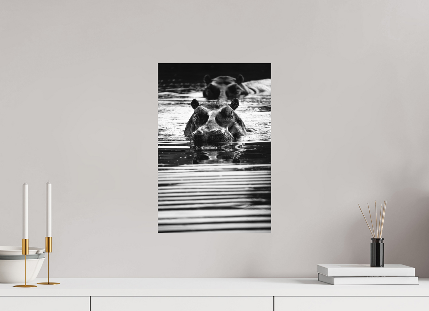 “Silent Watch” – Black & White Hippo Photography Print