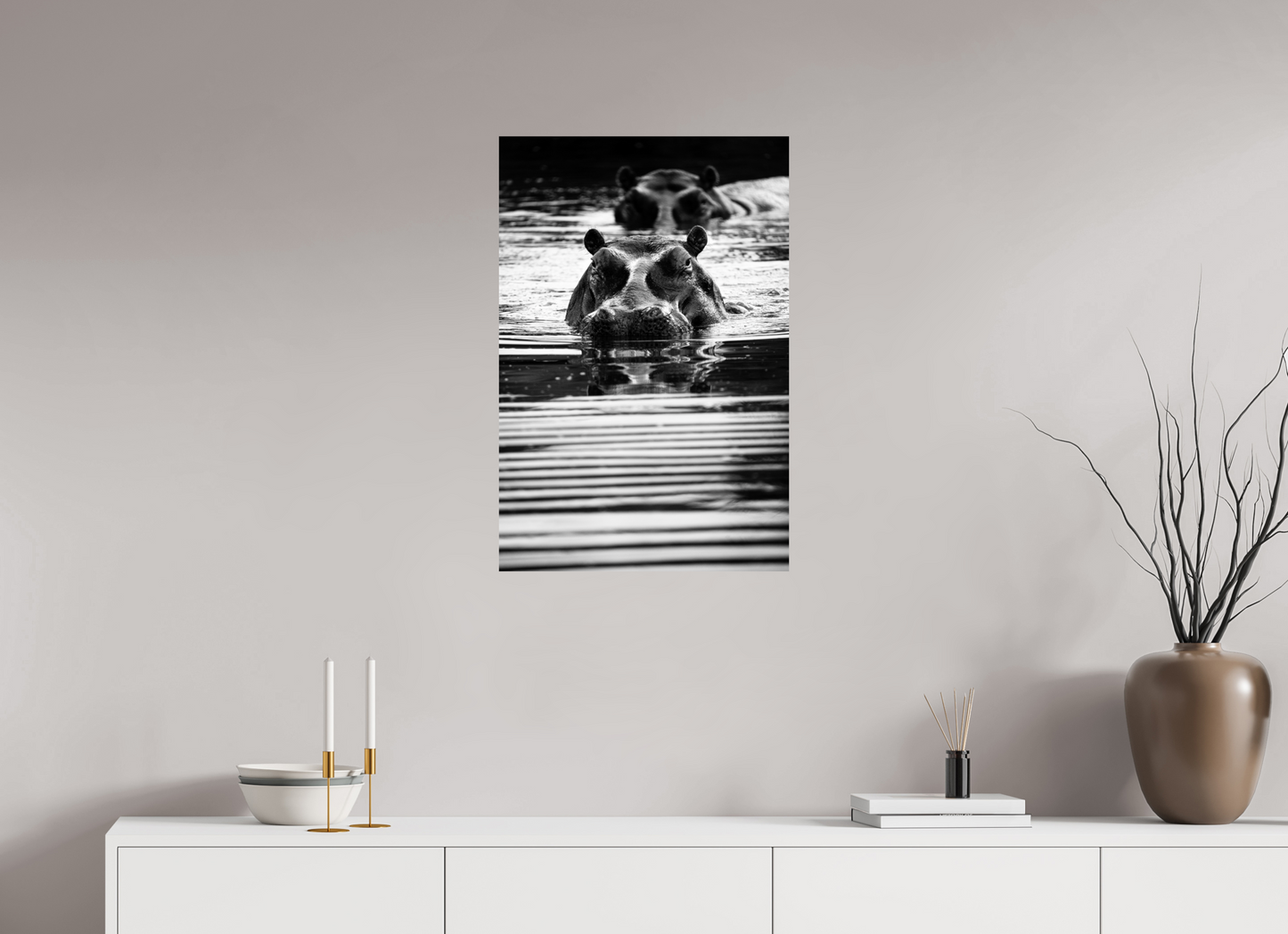 “Silent Watch” – Black & White Hippo Photography Print