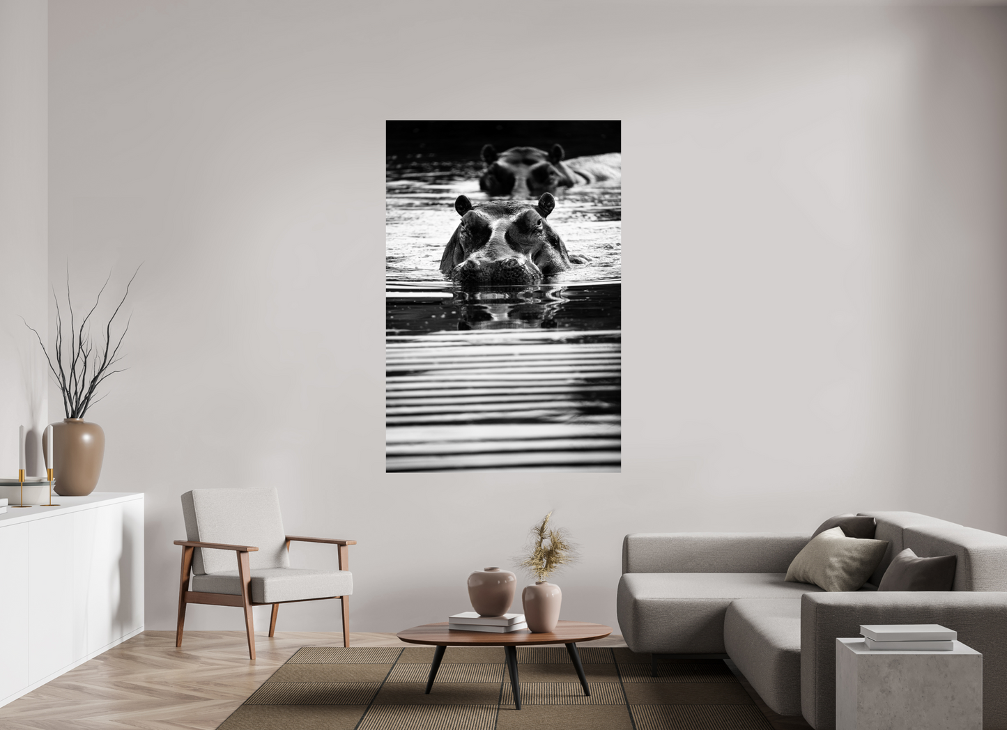 “Silent Watch” – Black & White Hippo Photography Print