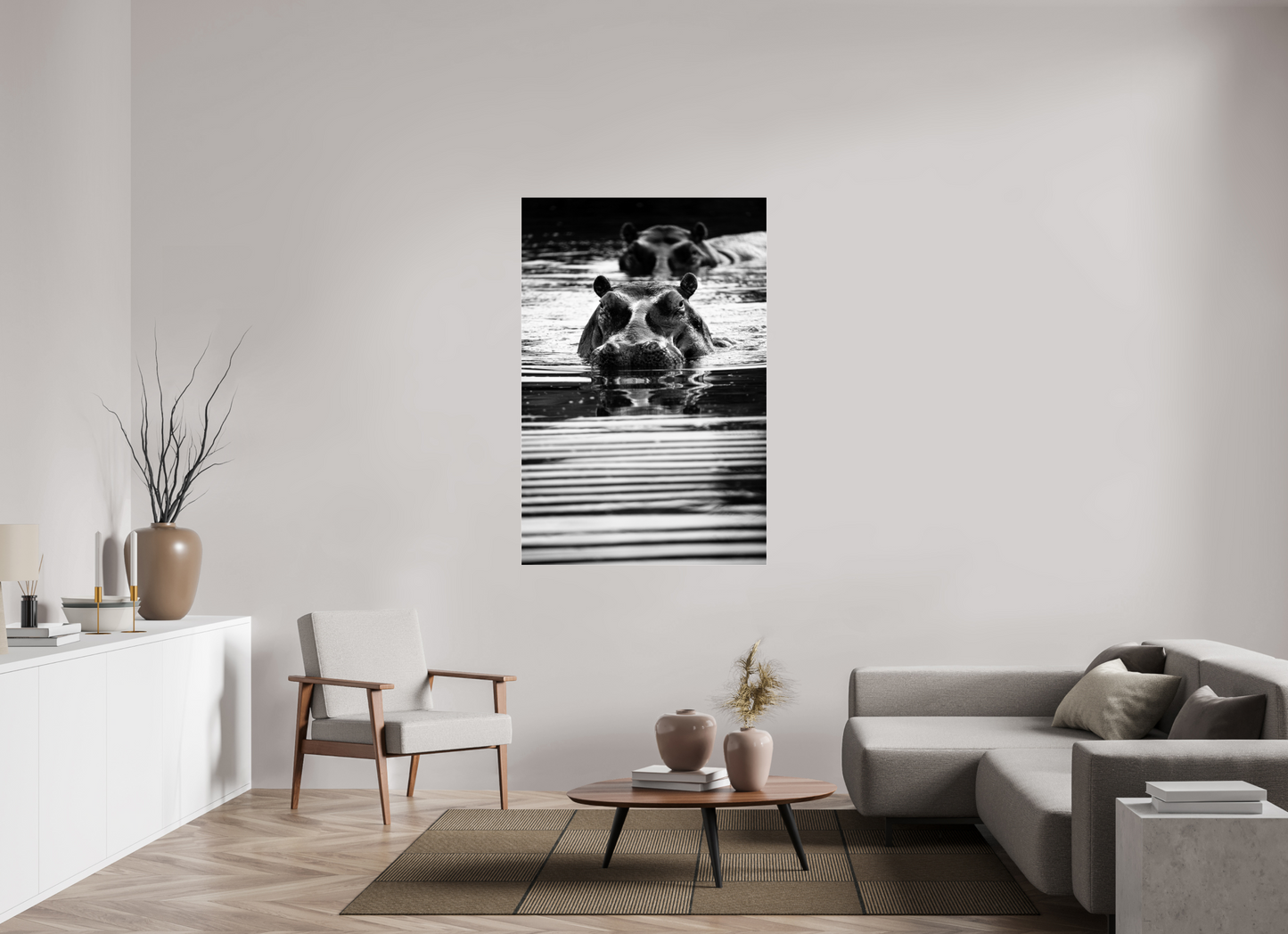 “Silent Watch” – Black & White Hippo Photography Print