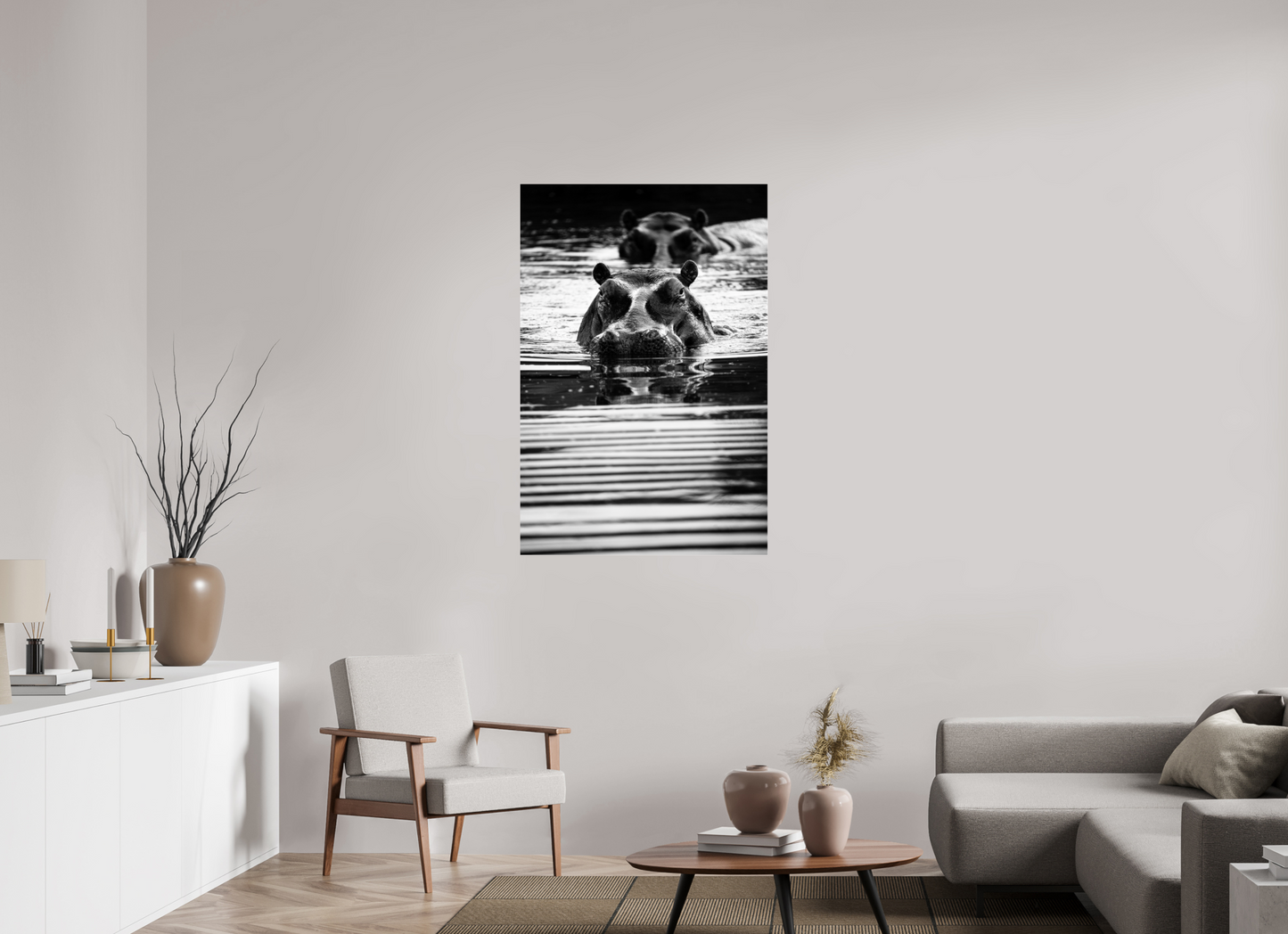“Silent Watch” – Black & White Hippo Photography Print