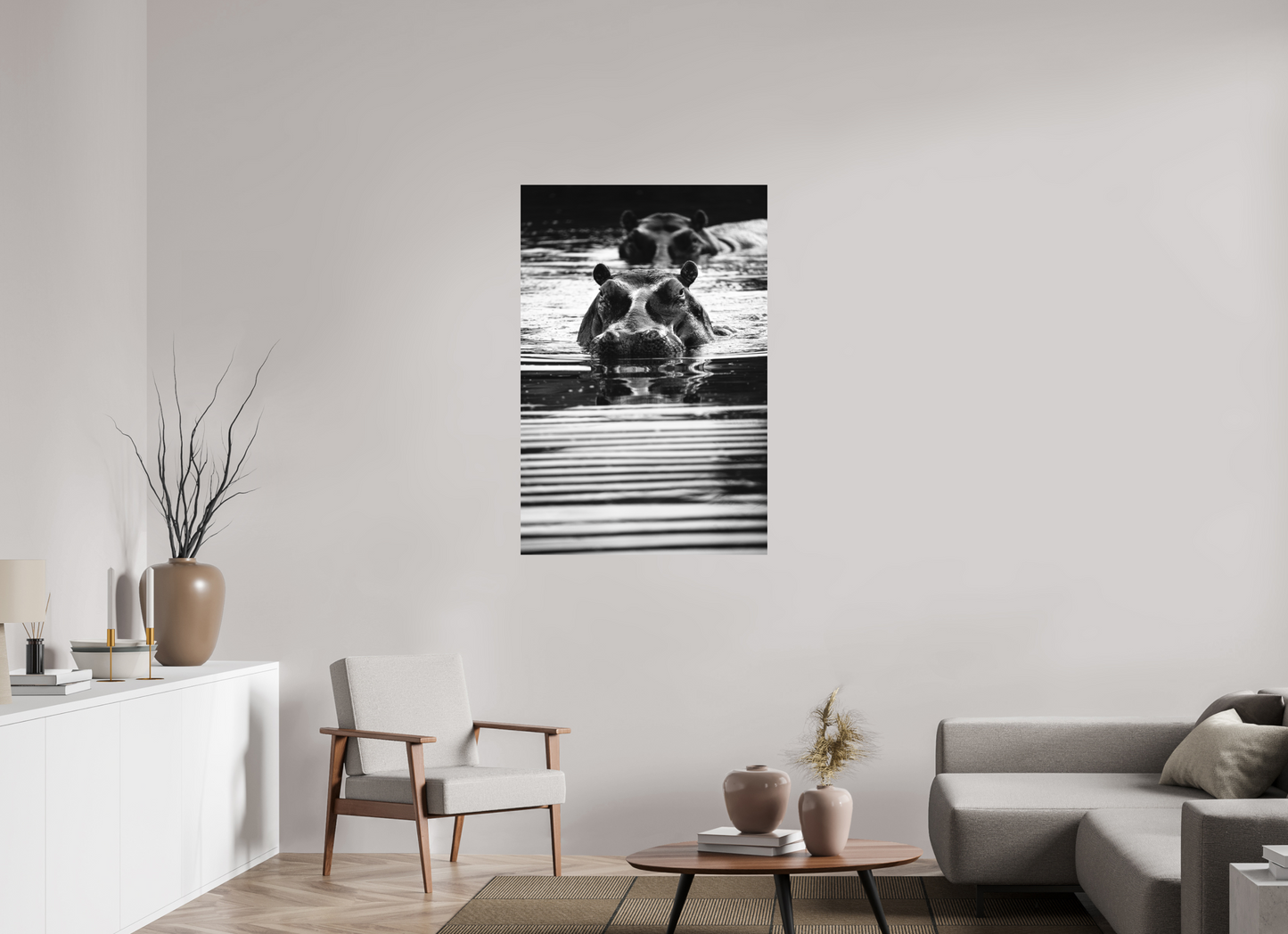 “Silent Watch” – Black & White Hippo Photography Print