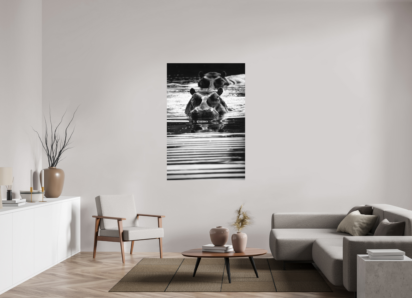 “Silent Watch” – Black & White Hippo Photography Print