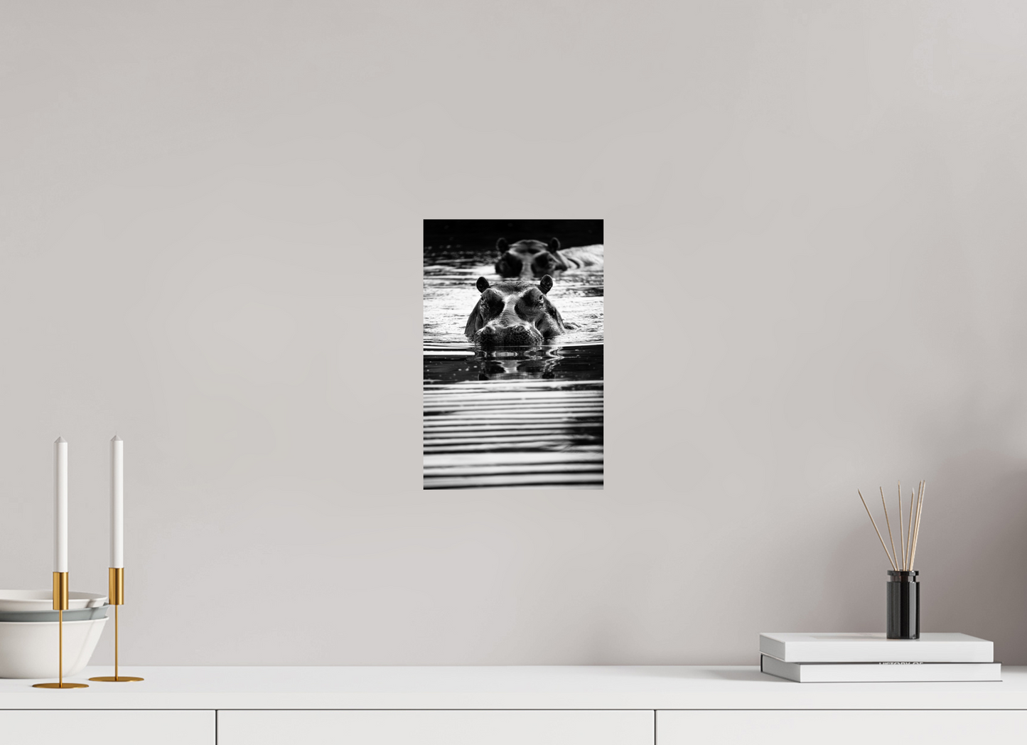 “Silent Watch” – Black & White Hippo Photography Print